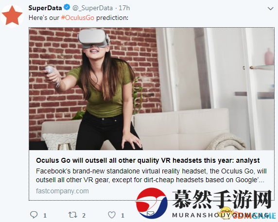 独立VR设备Oculus Go将在今年大卖 超过以往VR产品