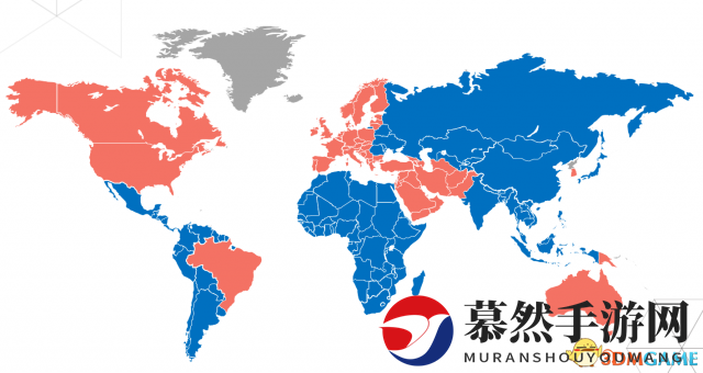世界玩家倾向的区分，红色代表《反恐精英：全球攻势》，蓝色代表《DOTA2》